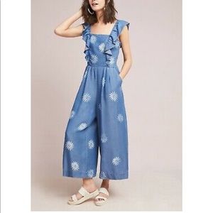 Anthropologie Splendid chambray + daisy jumpsuit